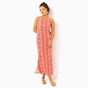 Lilly Pulitzer Coral and White Sleeveless Maxi Dress